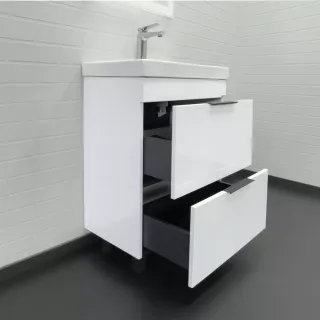 Тумба-умывальник Comforty Кама-60Н белый глянец с раковиной Comforty CF19696BX-60